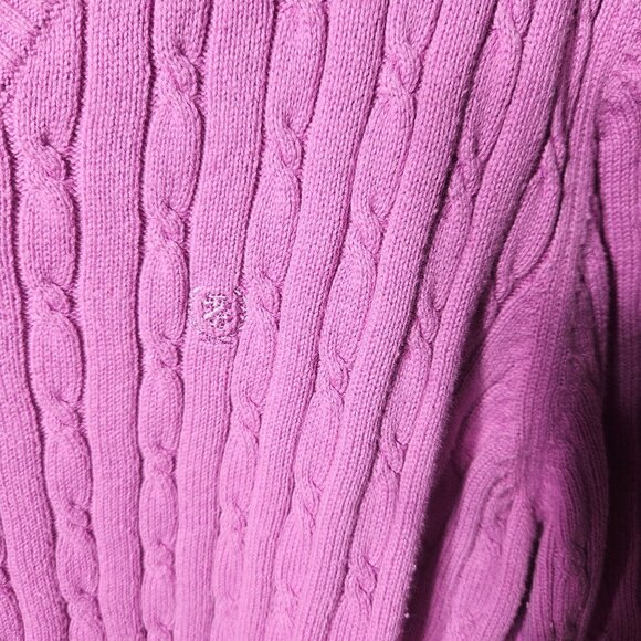 Izod Womens Pink Cable Knit V-Neck Sweater Size XL Cotton Blend - Picture 2 of 4